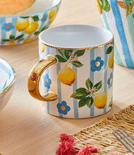 Load image into Gallery viewer, Lemon mug cup flowers blue