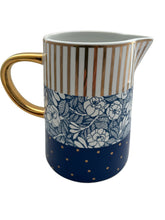 Load image into Gallery viewer, Blue jug ceramic gold flowers