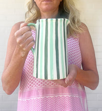 Load image into Gallery viewer, Green stripe ceramic jug Handmade by Carla
