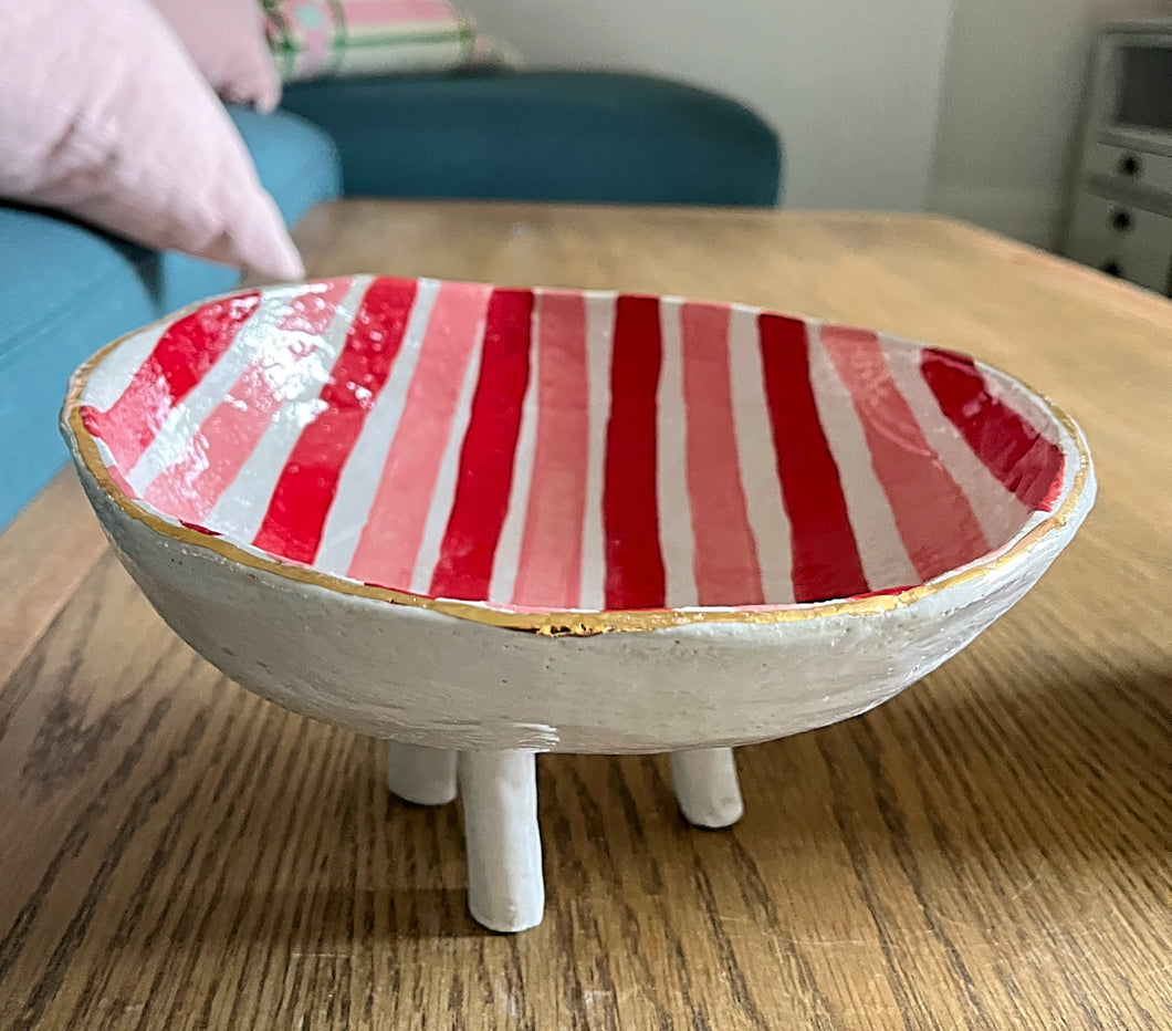 Handmade pinky stripe fruit bowl