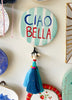 Handmade CIAO Bella green wall hanging tile will tassel