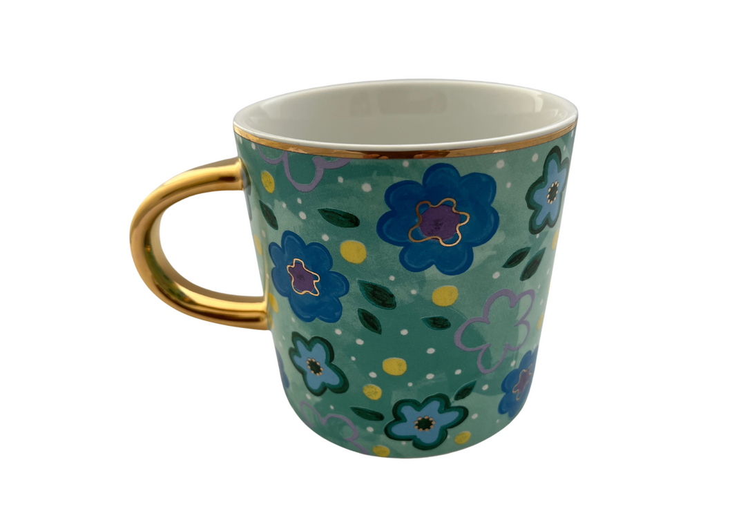 Mug cup green flowers ceramic 