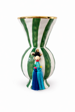 Load image into Gallery viewer, Green Fiesta Vase Hand painted with tassel
