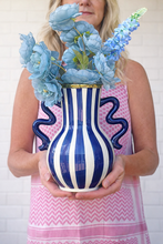 Load image into Gallery viewer, Navy Squiggly Vase Hand painted
