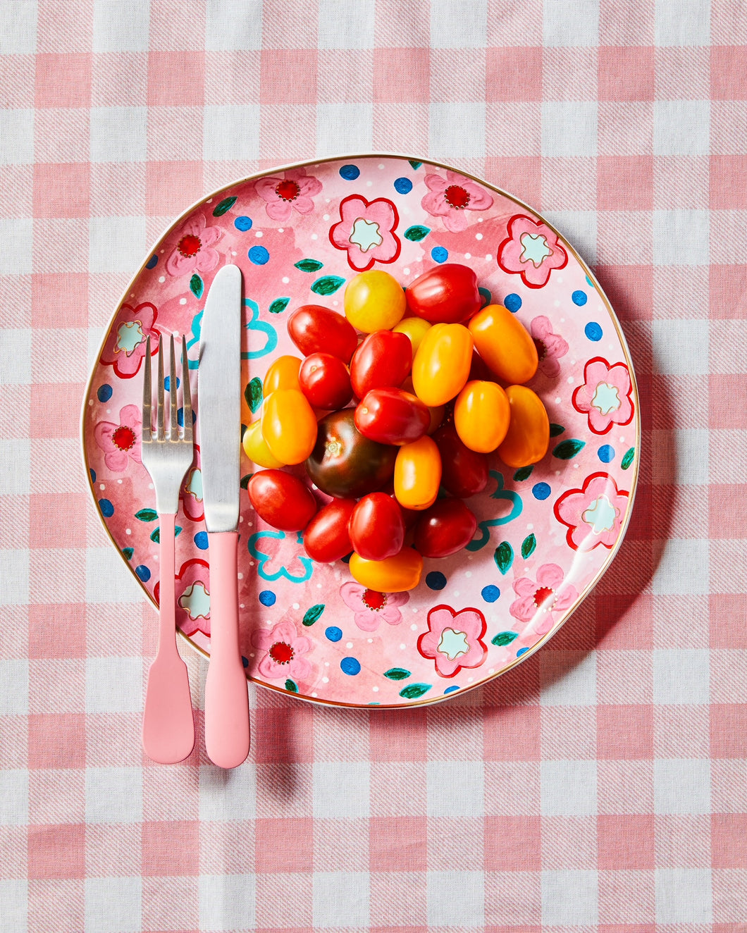 Pink flowers ceramic plates dinnerware