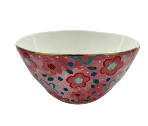 Bowl ceramic flowers pink