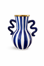Load image into Gallery viewer, Navy Squiggly Vase Hand painted
