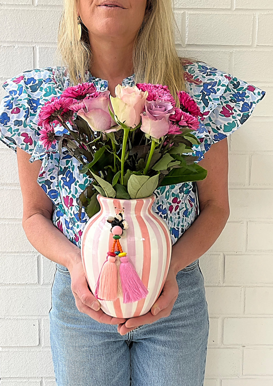 Large Pink tassel Vase