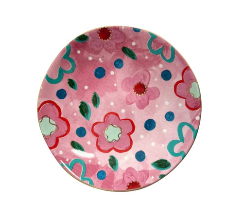 Pink trinket bowl flowers ceramic