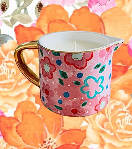 Ceramic pink milk jug gifts green candle 