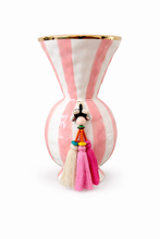 Load image into Gallery viewer, Pink Fiesta Vase Hand painted with tassel
