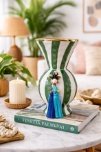 Load image into Gallery viewer, Green Fiesta Vase Hand painted with tassel
